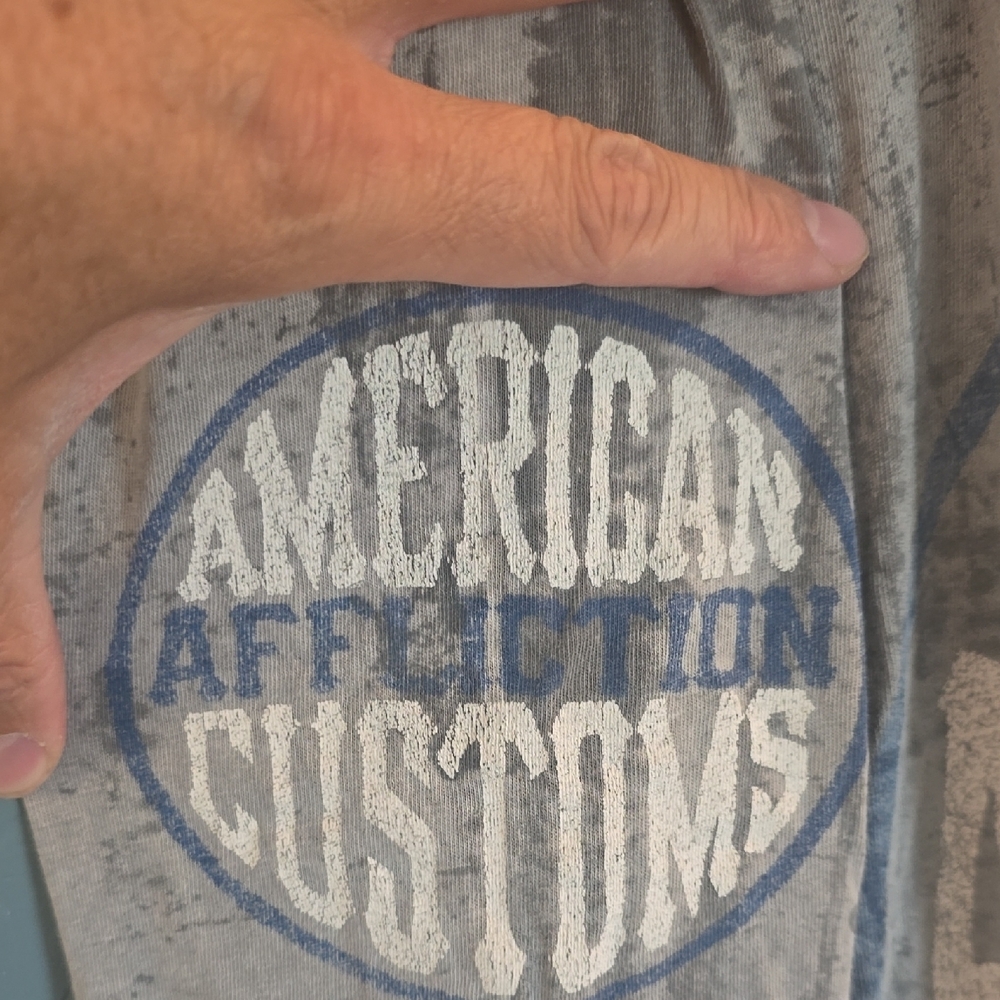 Affliction Men's Distressed Blue and Gray Long Sleeve Tee - Picture 4 of 8